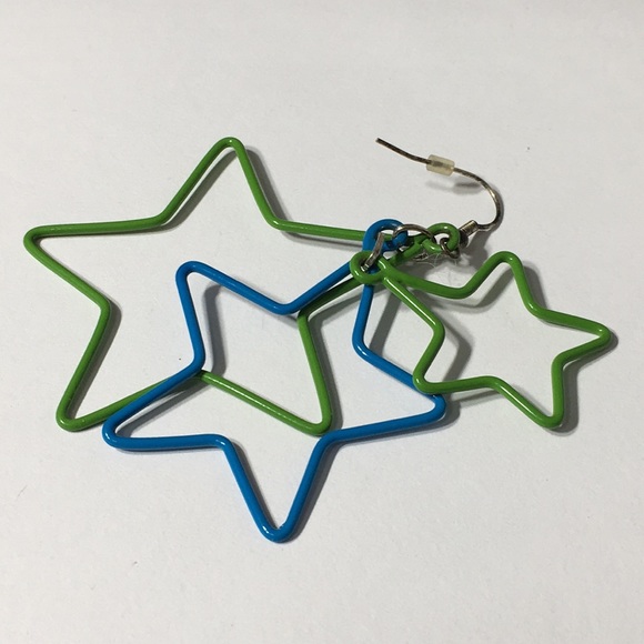 Blue Green Metal Star Pierced Earrings - Picture 8 of 16